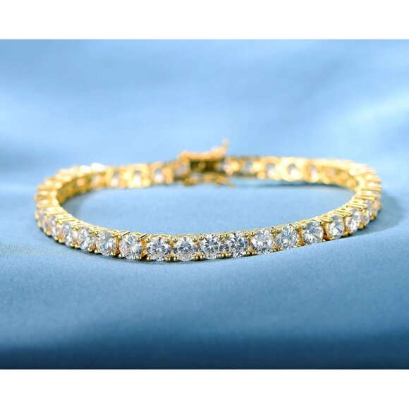 Gold Tennis Bracelet for Men and Women 18K Yellow Gold Plated Cubic Zirconia 6-9 - Picture 5 of 7
